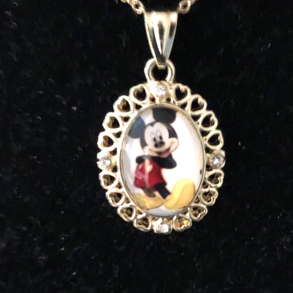 Gold-Tone Mickey Mouse Oval Pendant Necklace - Women Jewelry